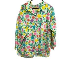 Vintage 80s Gabar Womens Multicolor Floral Button-Up Long Sleeve Shirt
